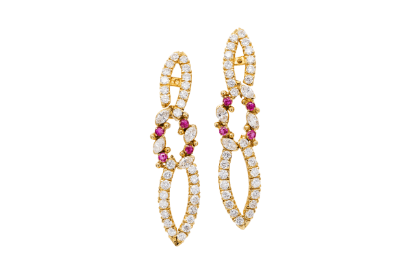 Diamond & Ruby Open Drop Earrings