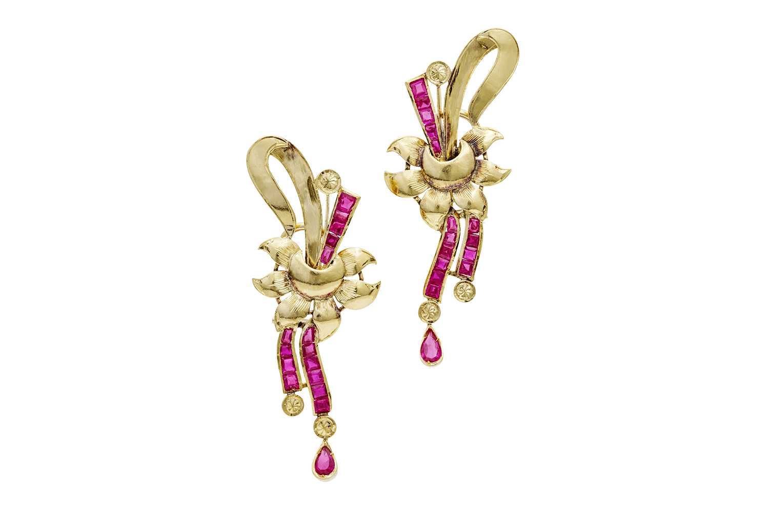 Ruby & Gold Flower Earrings