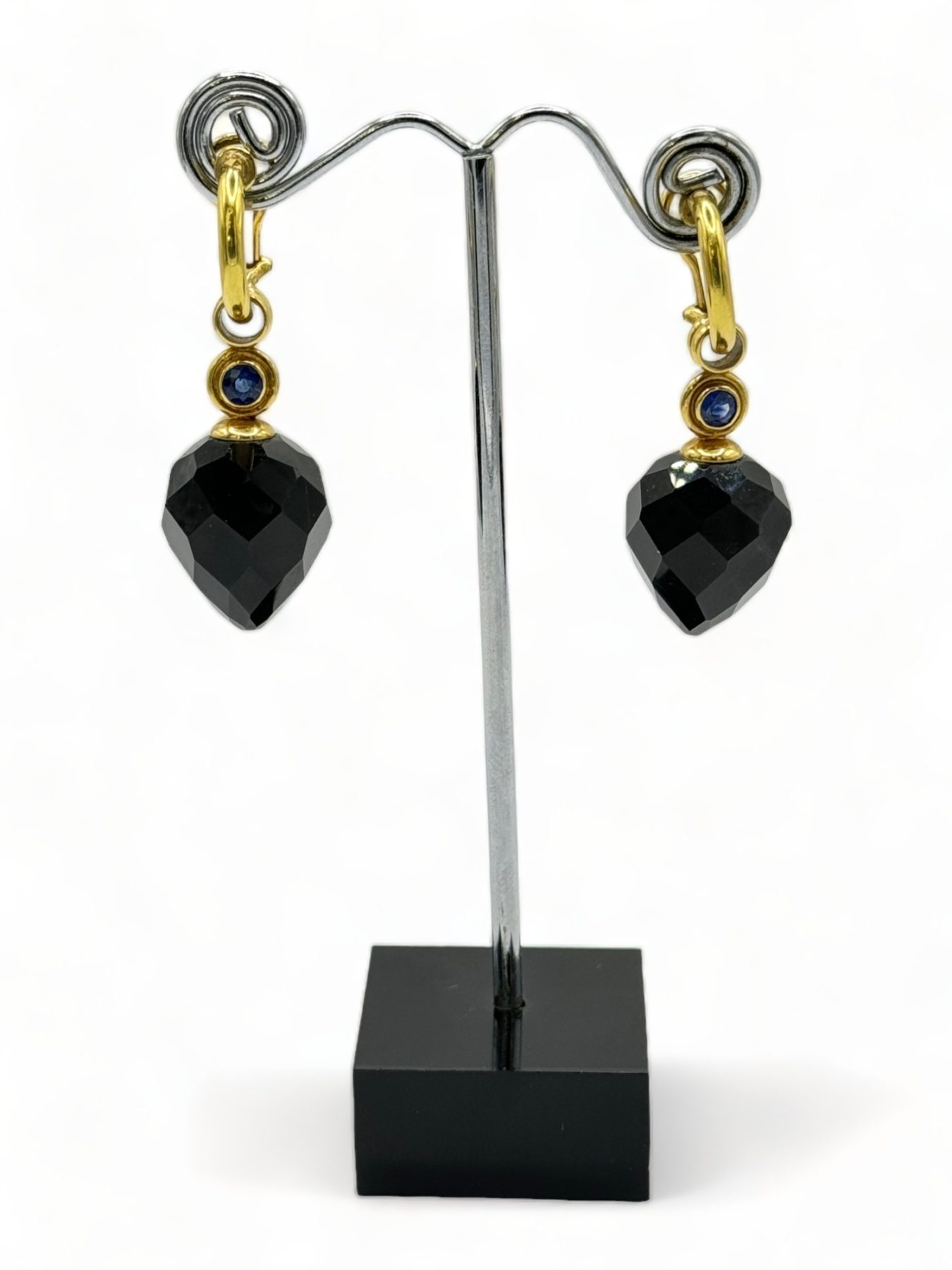 Onyx and Sapphire Drop Earrings