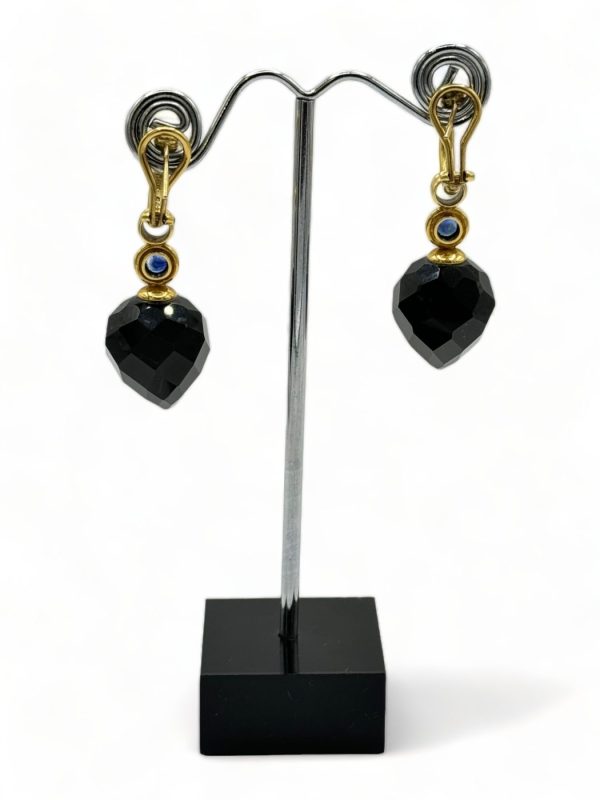 Onyx and Sapphire Drop Earrings