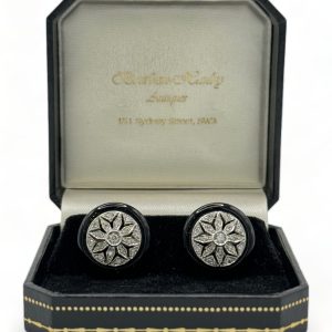 onyx and diamond studs front facing Onyx and Diamond Stud Earrings